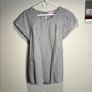 Molly Isadora Gray and White Cap Sleeve Boxy Blouse